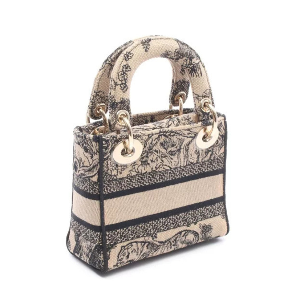 Dior  Cream Canvas Christian LITE LADY Handbag Black D Beige Black Tan